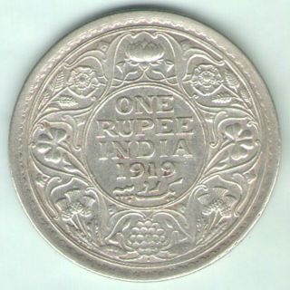 British India - 1919 - George V One Rupee Silver Coin Ex - Rare Coin