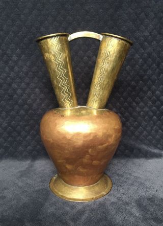 Rare Antique Imperial Russian Arts & Crafts Hammered Copper Brass Vase