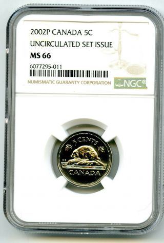 2002 P Canada 5 Cent Ngc Ms66 Uncirculated Set Issue Nickel Coin Pop=5 Rare