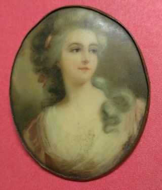 Antique Hand Painted Lady Portrait Pin Brooch