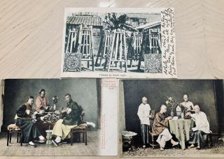 3 Early 1900s Chinese Opium Smokers Bookkeeper & Men In Death Cages Post Cards