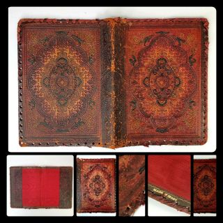 Antique Leather Bible Book Cover Hand Tooled Made In Italy Vintage Very Worn