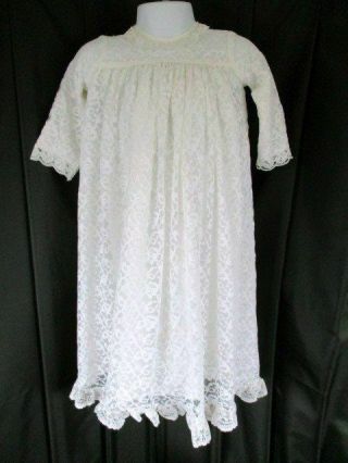 Vintage Long Baby Gown - All White Lace - 1950`s