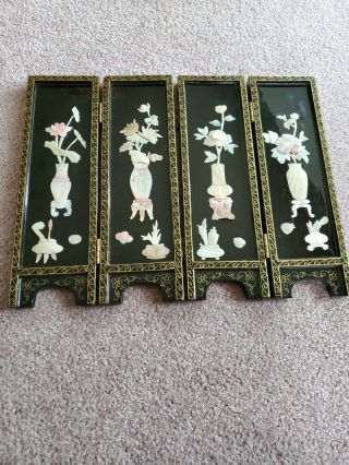 Chinese Vintage Divider Screen 4 Panels Mini Wooden