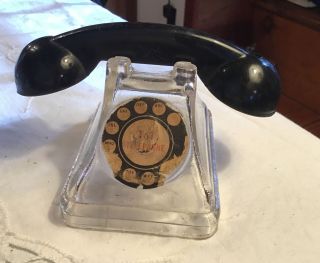 Antique Glass Candy Container Telephone Rotary Desk 4” Millstein Glass