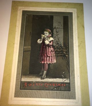 Rare Antique Victorian American Child & Bird Old Holiday Christmas Card Xmas