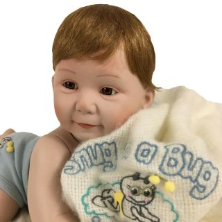 Vintage Ashton Drake " Snug As A Bug In A Rug " Collectible Porcelain Baby Doll