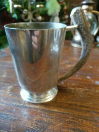 Antique Vintage Silver Plate Epns Tankard With Antler Handle P Bros