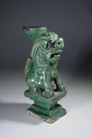 Antique Chinese Green Glazed Lion Dog Oil Lamp No:2