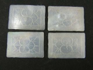 4 Antique Chinese Carved Flowers Mother Of Pearl Gambling Counter Chips X4