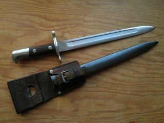Swiss Army M1889 Bayonet With Scabbard Frog First Short Model Xix Century Rare