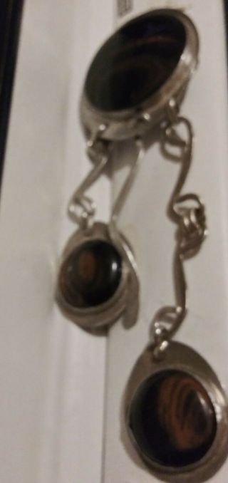 Rare Old Pawn Native American Tiger Eye Pendant 6.  25 Inches Long Approx.  Silver