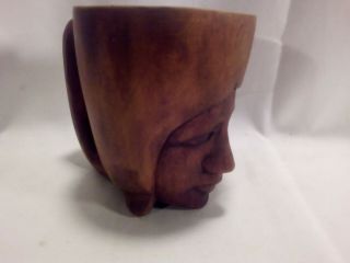 Vintage Hand Carved Teak Wood Face Mug/cup Signed