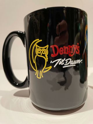 Dennys Restaurant Til Dawn Rare Black Ceramic Coffee Mug Cup Vintage W/ Cat