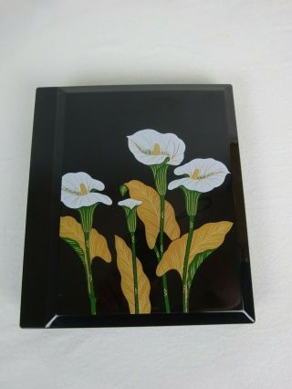 Vintage Black Lacquer Toyo Photo Album W/ White Calla Lilies Made In Japan