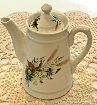 Rare Vintage Apilco France White Multi Color Floral Small Teapot With Lid