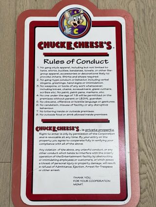 Rare: Chuck E.  Cheese’s Rules Of Conduct Sign