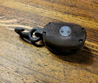 Antique Tools Pulley Black Walnut Brass Vintage Marine Block & Tackle ☆usa