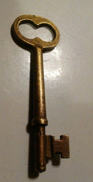 Antique Vintage Brass 2 9/16 " Long Skeleton Key.  2