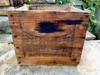 Antique 1900s Sunoco Transmission Lubricant Wood Crate Sun Company Rare