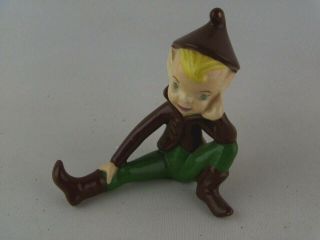Vintage Elf Pixie Fairy Figurine Ceramic Boy,  Brown Green