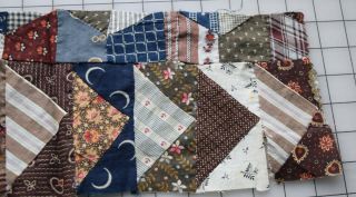 8546 8 antique 1870 ' s flying Geese quilt blocks,  sewn in strip,  lovely prints 2