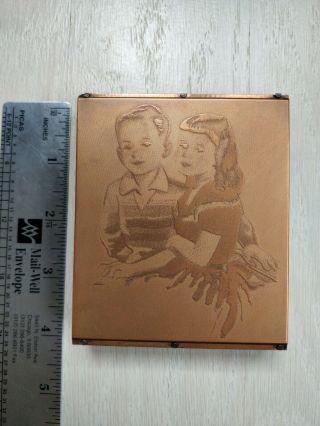 Antique Vintage Copper Metal Printing Block Plate Portrait Two Kids