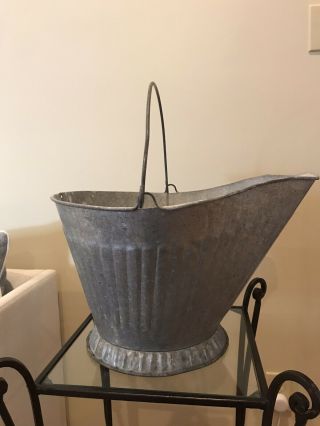 Vintage Rustic Galvanized Metal Coal Ash Bucket Flower Garden Cabin 10 " Tall
