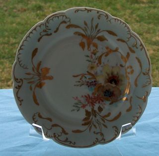 Antique Floral Desset Plate H&co L France Haviland Limoges Embossed Gold Rim