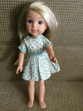 Debutante Petite Fashions Barbie Doll Dress White Turquoise Blue Polka Dots