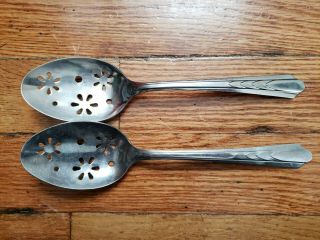 2 Antique Vintage Collectable Ekco Stainless Steel Serving Spoons 7.  75 " - Usa