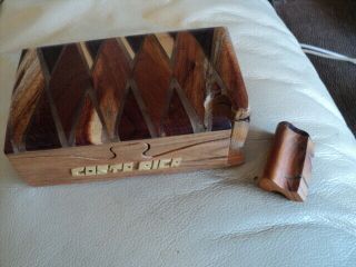 Vintage Hand Made Wood Inlayed Wooden Puzzle Trinket Box From Costa Rica 2