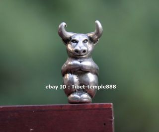3.  5 Cm Miao Silver Auspicious Chinese Zodiac Fengshui Animal Ox Bull Sculpture