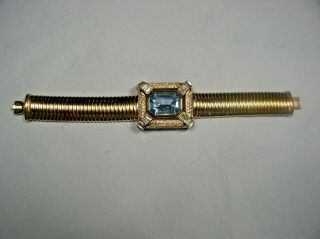 Rare Christian Dior Art Deco Aqua/clear Rhinestone Bracelet With Flexible Band