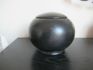 Huge Wooden Contemporary Turned Black Lidded Round Pot