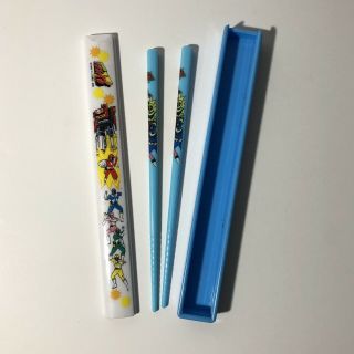 Rare Vintage 1999 Japanese Power Rangers Baby Blue Plastic Chopsticks And Case.