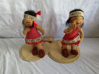 Vintage Doll Set 2 Annalee Felt Painted Face 7 Inch Thanksgiving Indians Cloth