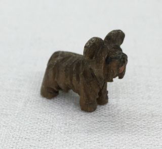 Antique Vintage Miniature Black Forest Hand Carved Wooden Terrier Dog Figure
