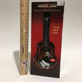 Johnny Cash Illuminated Musical Guitar Ornament Plays Folsom Prison Blues Rare