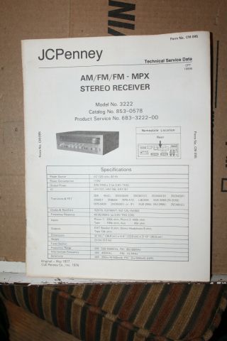 Vintage 1977 Jc Penney Am Fm Fm - Mpx Stereo Receiver Service Data Model 3222 Rare