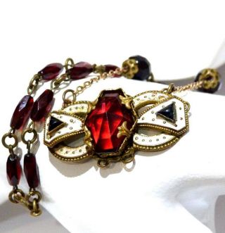 Antique Art Nouveau Gold Gilt Pinchbeck Cherry Red Glass Bead Necklace,