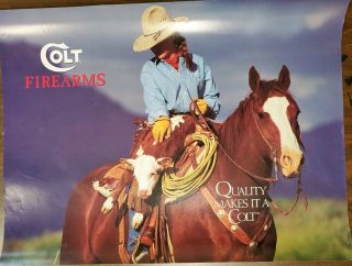 Vintage Colt Firearms " Quality Makes It A Colt " Cowgirl Advertisement Poster