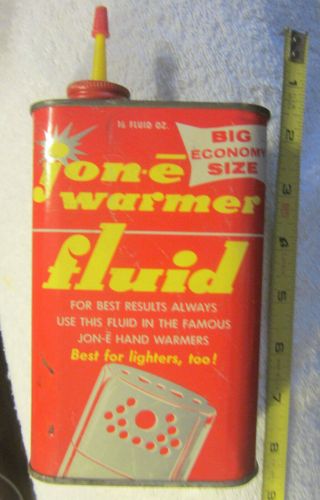 Vintage Jon - E Hand Warmer Lighter Fluid Tin Can,  Empty 16 Oz Rare,  Aladdin Lab