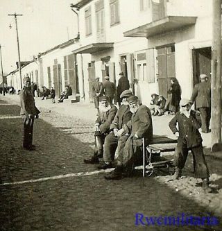 Rare Wehrmacht Soldier Posed On Street By Seated Polish Jewish Men