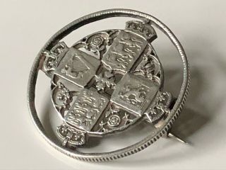 Antique Vintage Round Ornate Sterling Silver Reworked Coin Brooch Pin 7.  49g