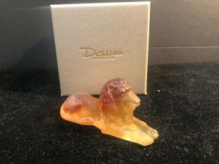 Rare Daum France Crystal Mini Amber Yellow Lion 05135 Retail $220
