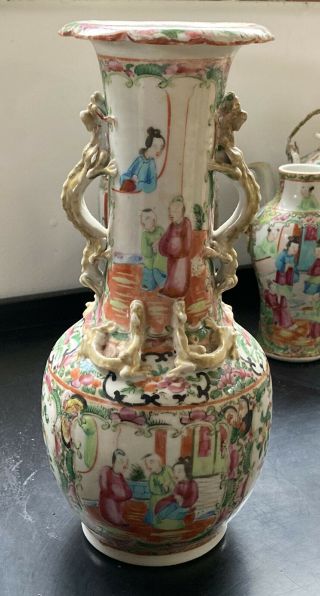 19th C Chinese Canton Porcelain Vase with Dragons 2