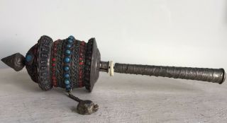 Antique Tibetan Buddhist Prayer Wheel With Scroll