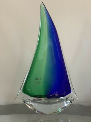 Murano Glass Sailboat Oggetti Label Italy Large 15” Mid - Century Rare