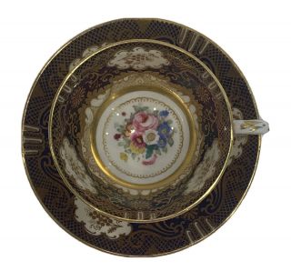Antique Crown Staffordshire Tea Cup & Saucer White,  Gold & Black A13424